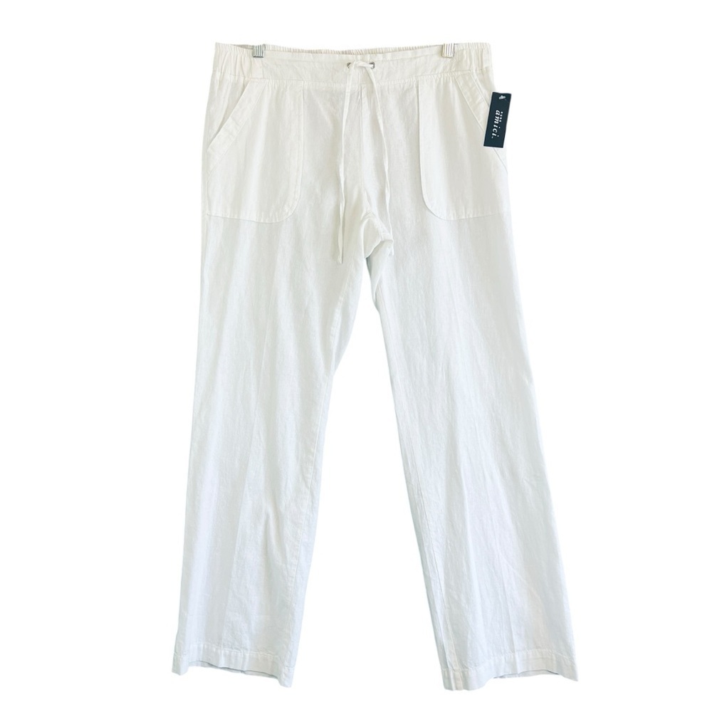 PURE AMICI Linen Cotton Wide Leg Pants Pockets White Drawstring Size Medium NWT - Picture 2 of 11